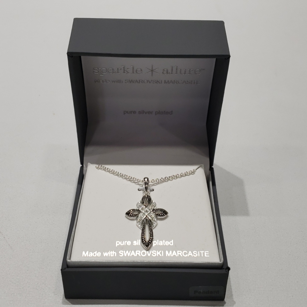 Sparkle Allure Swarovsky Silver Cross Necklace